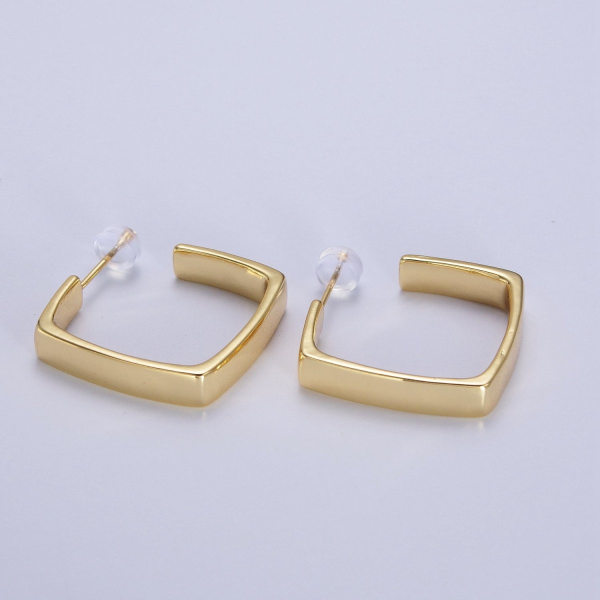 24K Gold Filled Geometric Boxy J-Shaped Hoop Earrings | V034