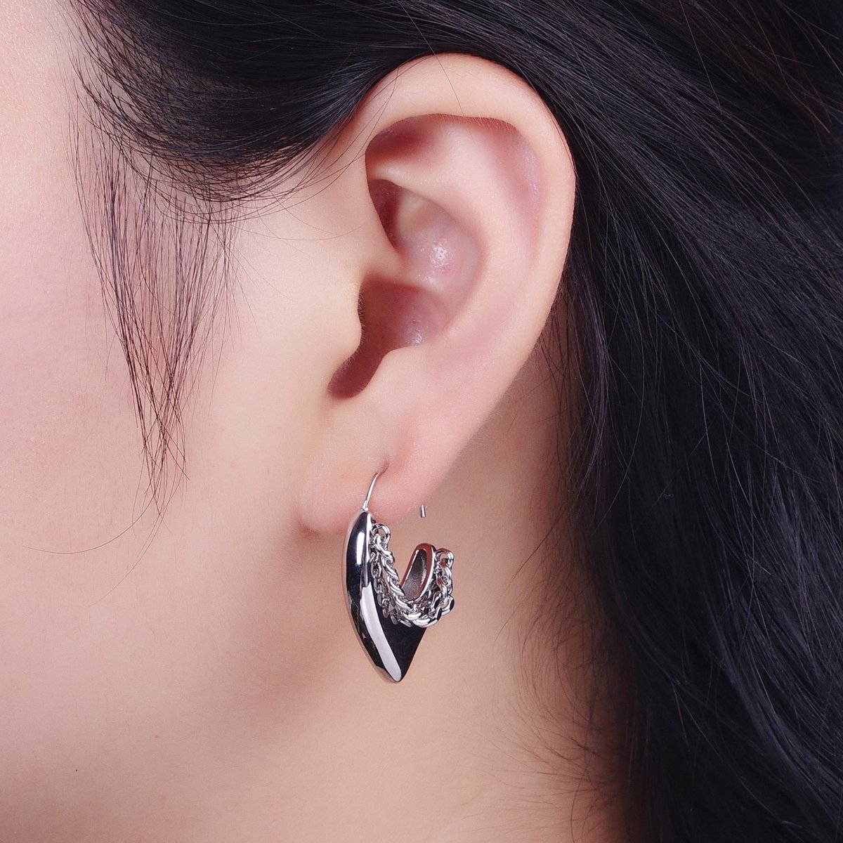 24K Gold Filled Geometric Hanging Heart Earring Open Hoop Stud Earrings in Gold Silver P-283 P-284