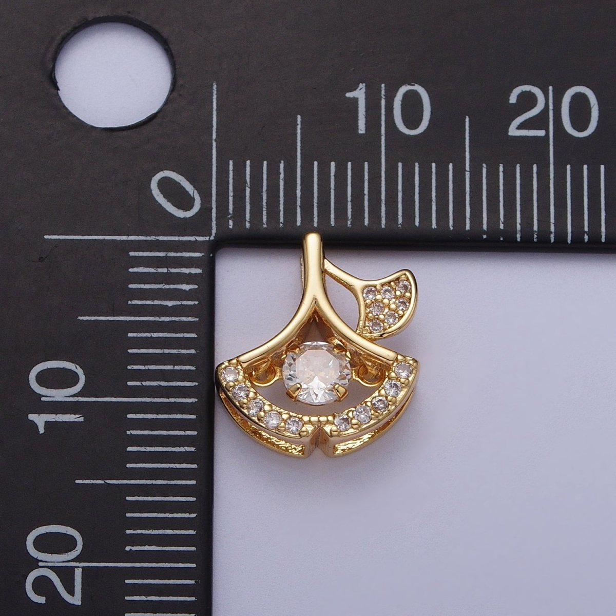 24K Gold Filled Geometric Leaf Dangle Micro Paved CZ Pendant  I-038