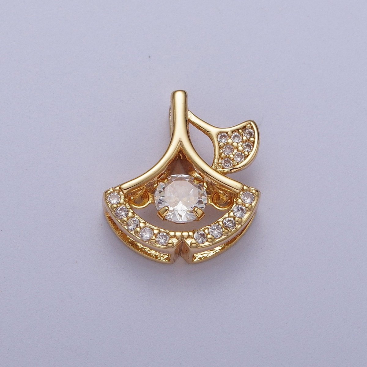 24K Gold Filled Geometric Leaf Dangle Micro Paved CZ Pendant  I-038