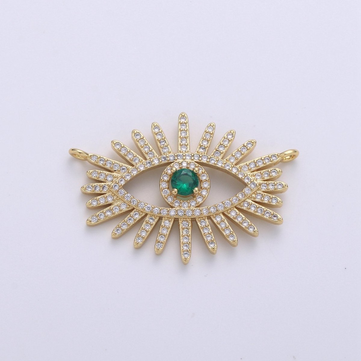 24k Gold Filled Gold Evil Eye, Micro Pave Evil Eye Charm, Green Cubic Charms, Evil Eye Pendant for Statement Necklace Component D-089