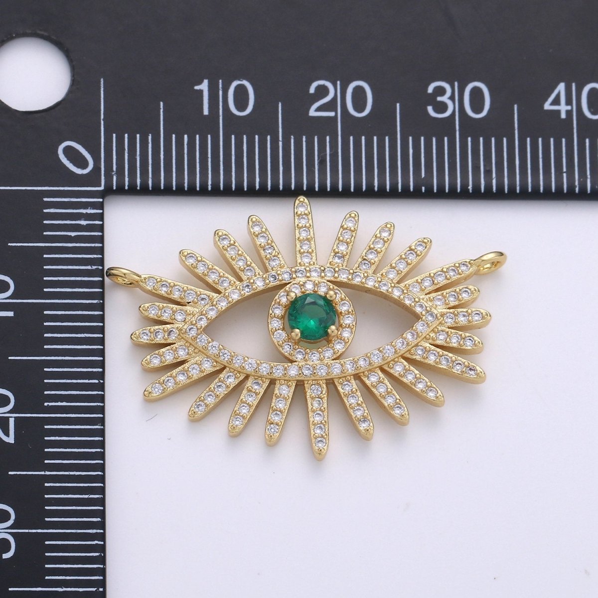 24k Gold Filled Gold Evil Eye, Micro Pave Evil Eye Charm, Green Cubic Charms, Evil Eye Pendant for Statement Necklace Component D-089