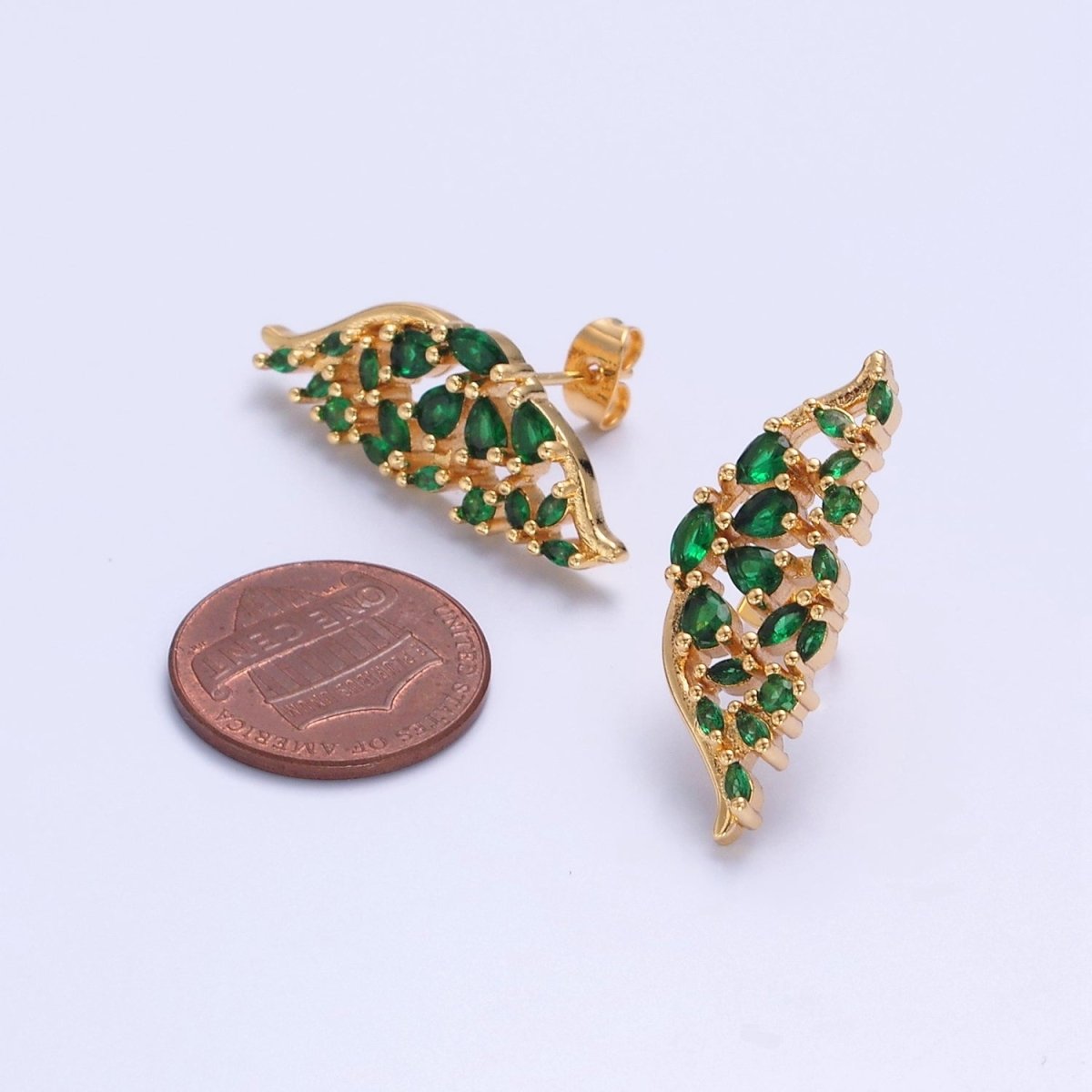 24K Gold Filled Green Butterfly Wings Studs, Micro Pave Mariposa Emerald Earrings V-446