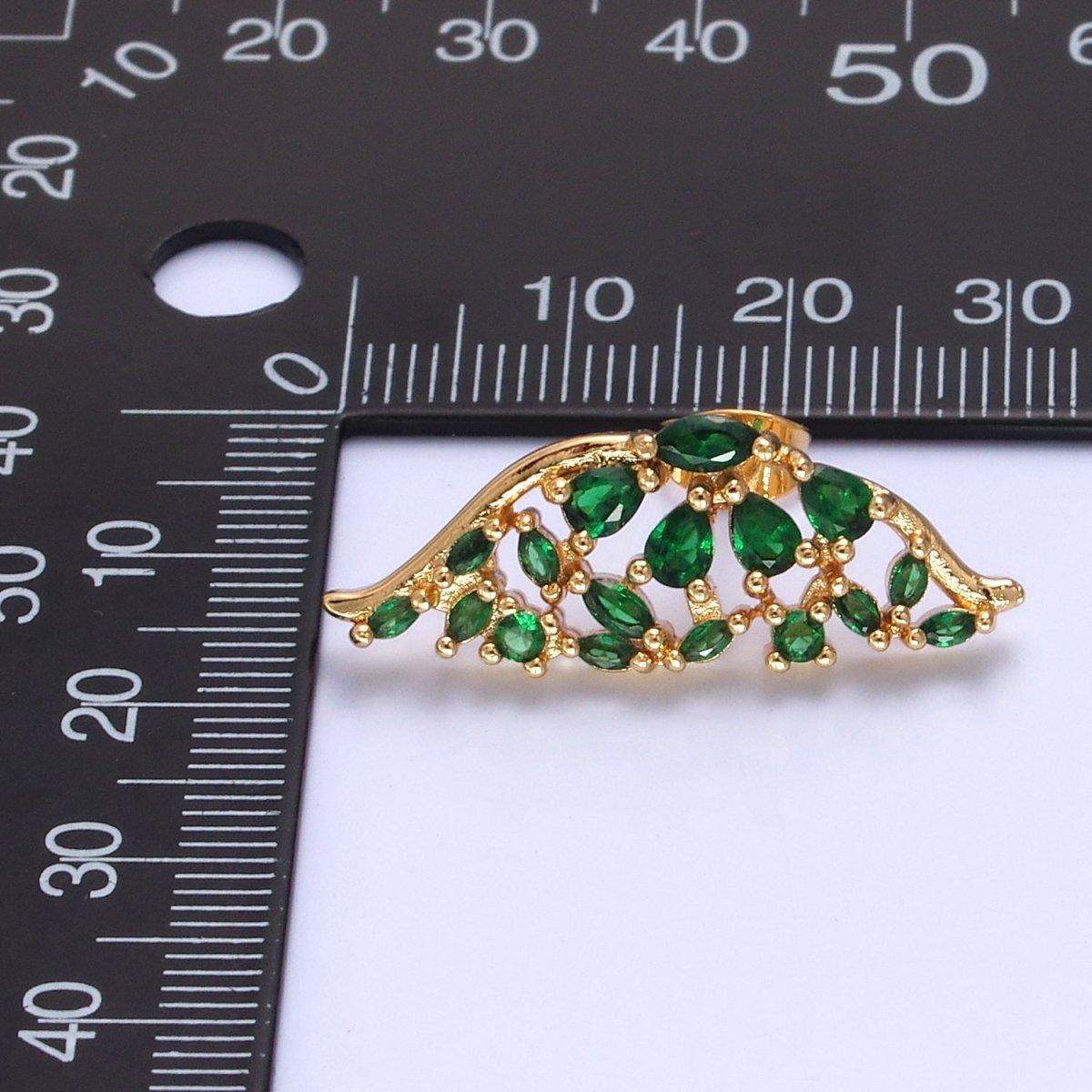 24K Gold Filled Green Butterfly Wings Studs, Micro Pave Mariposa Emerald Earrings V-446