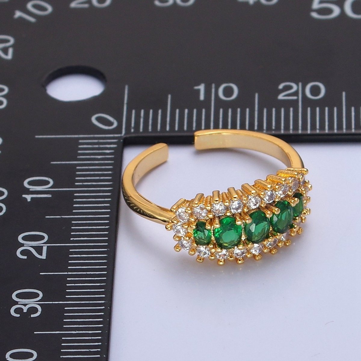 24K Gold Filled Green & Clear CZ Cubic Zirconia Ring O-2296