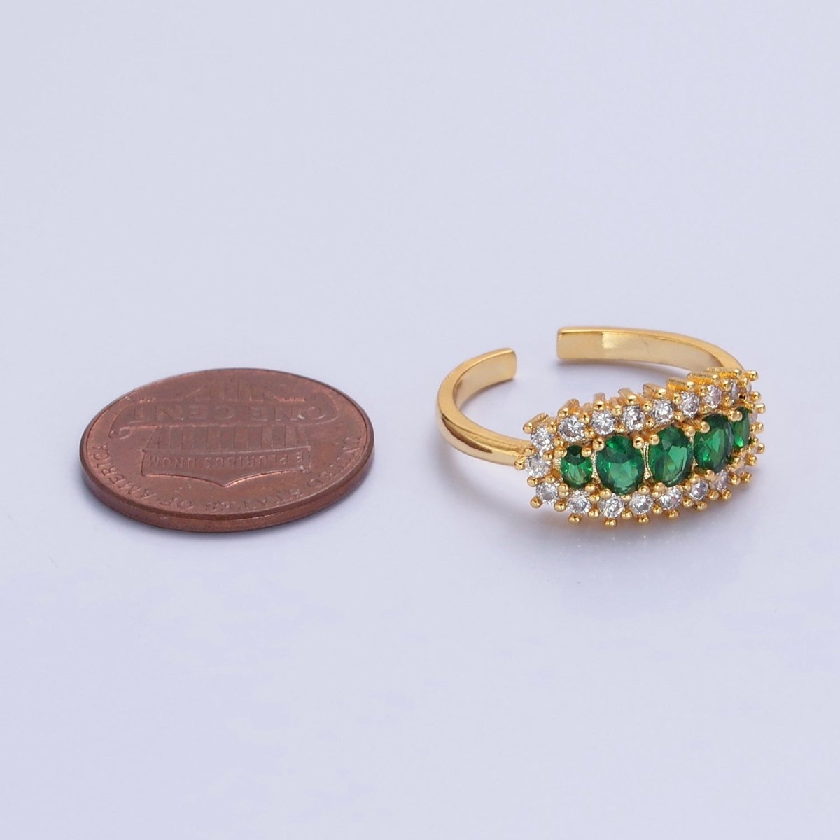 24K Gold Filled Green & Clear CZ Cubic Zirconia Ring O-2296