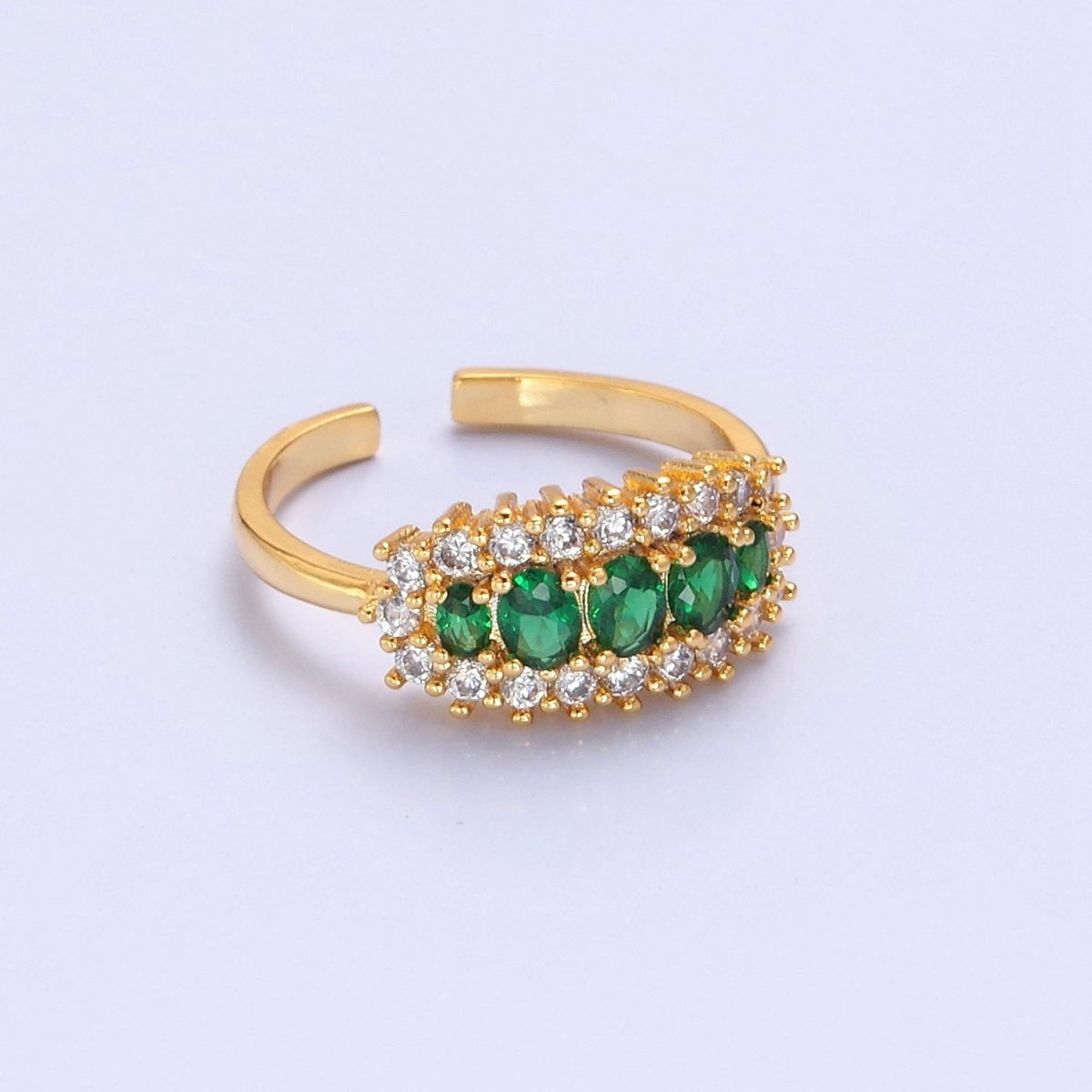 24K Gold Filled Green & Clear CZ Cubic Zirconia Ring O-2296