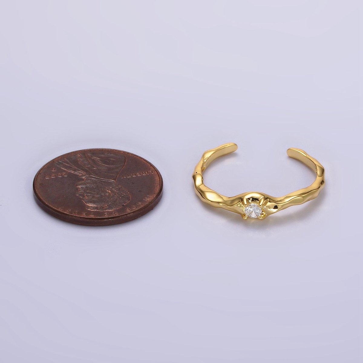 24K Gold Filled Green, Clear, Fuchsia CZ Solitaire Molten Ring in Silver & Gold | O-617 ~ O-622