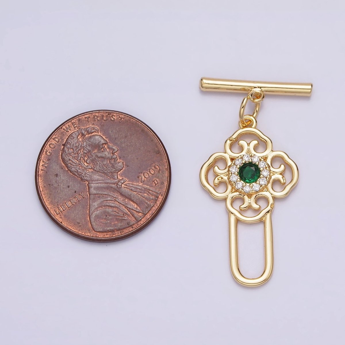 24K Gold Filled Green CZ Artisan Key Oblong Toggle Clasps Closure Jewelry Making Supply | Z-439