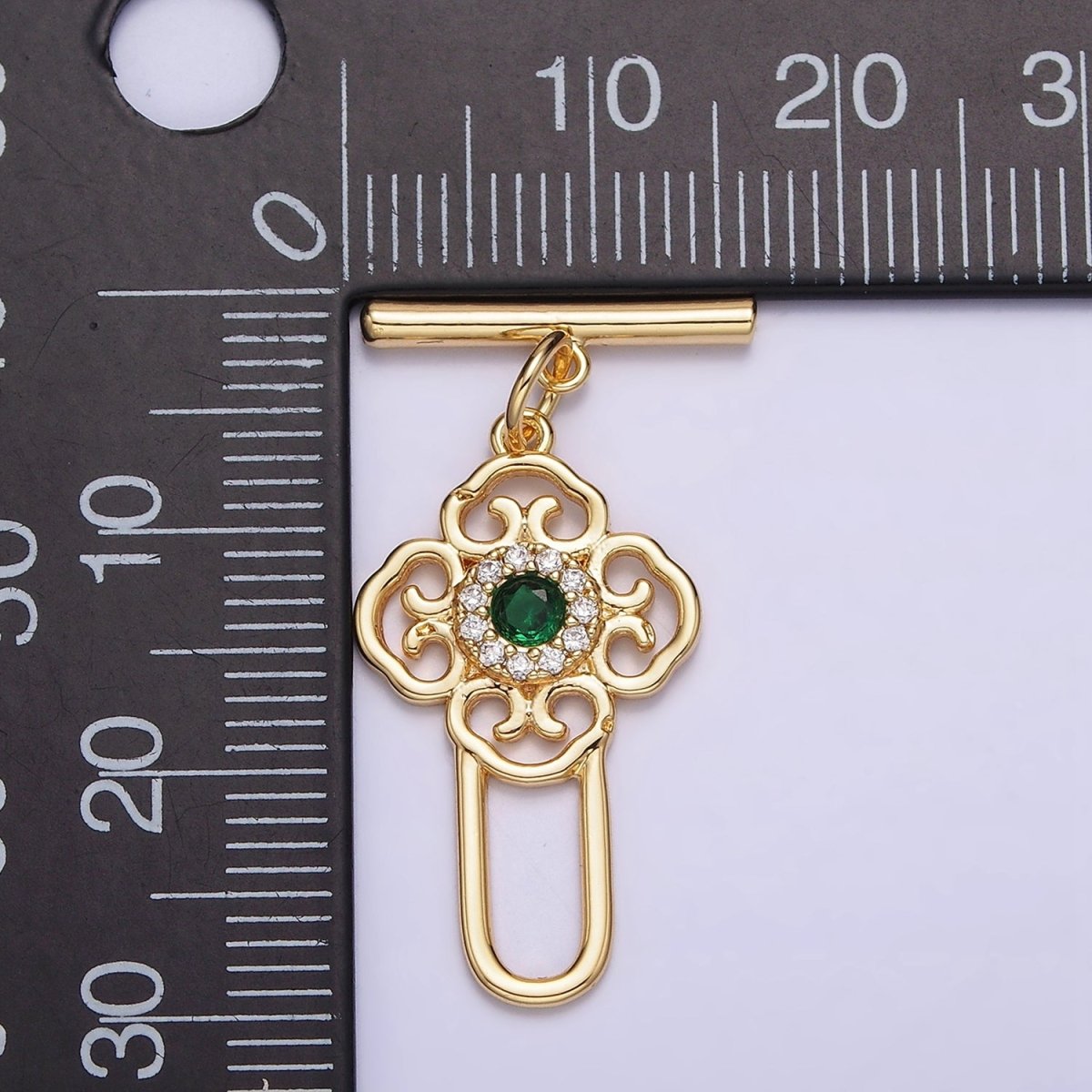24K Gold Filled Green CZ Artisan Key Oblong Toggle Clasps Closure Jewelry Making Supply | Z-439