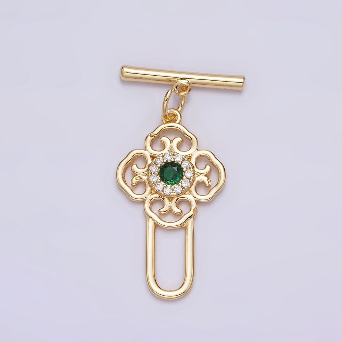 24K Gold Filled Green CZ Artisan Key Oblong Toggle Clasps Closure Jewelry Making Supply | Z-439
