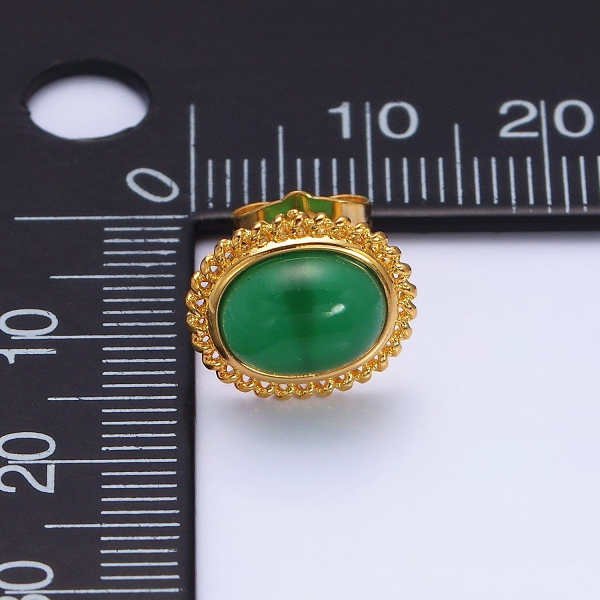 24K Gold Filled Green Jade Cabochon Rounded Stud Earrings | AD1429