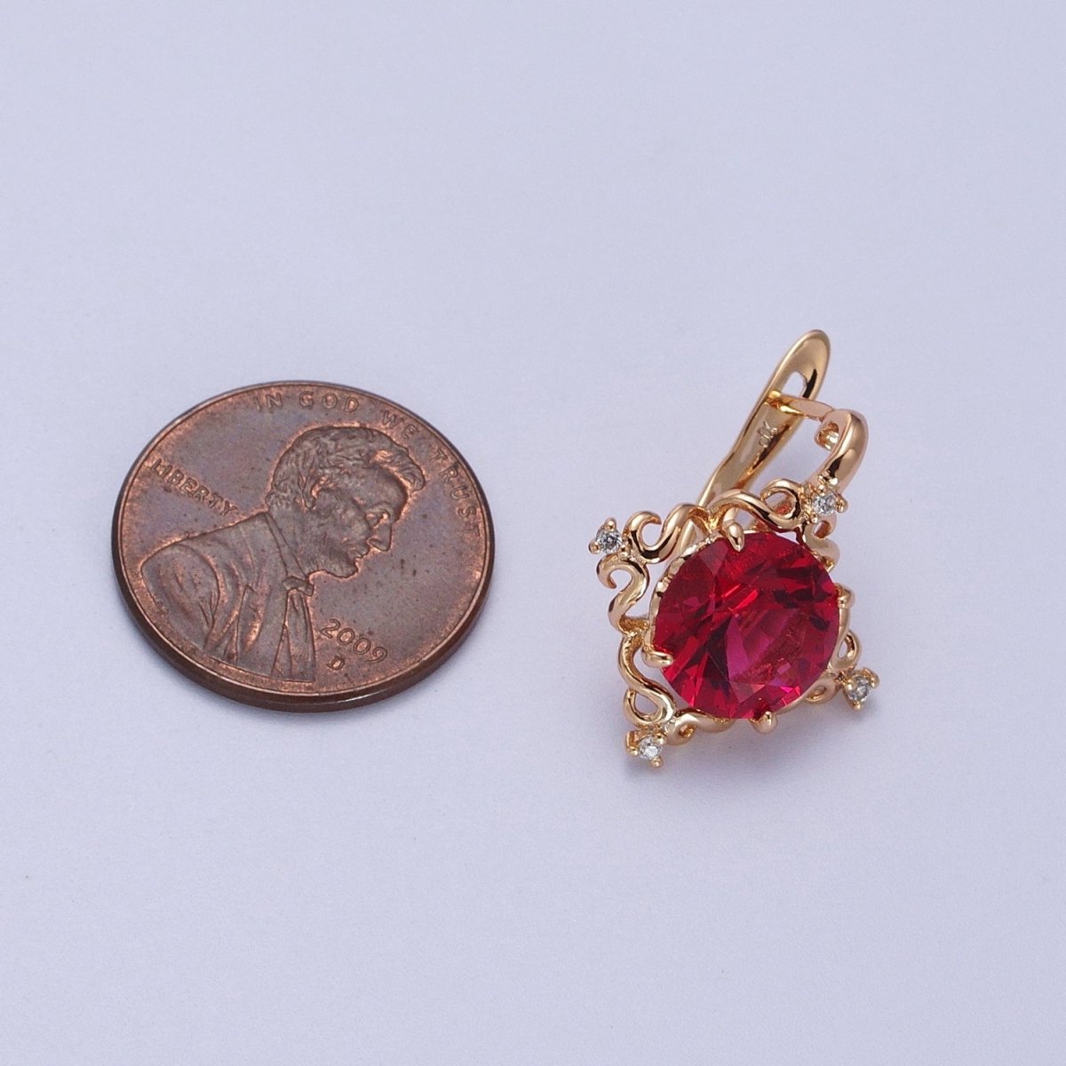 24K Gold Filled Green, Purple, Red Round Artisan Latch Back Earrings | AD-292~AD-294
