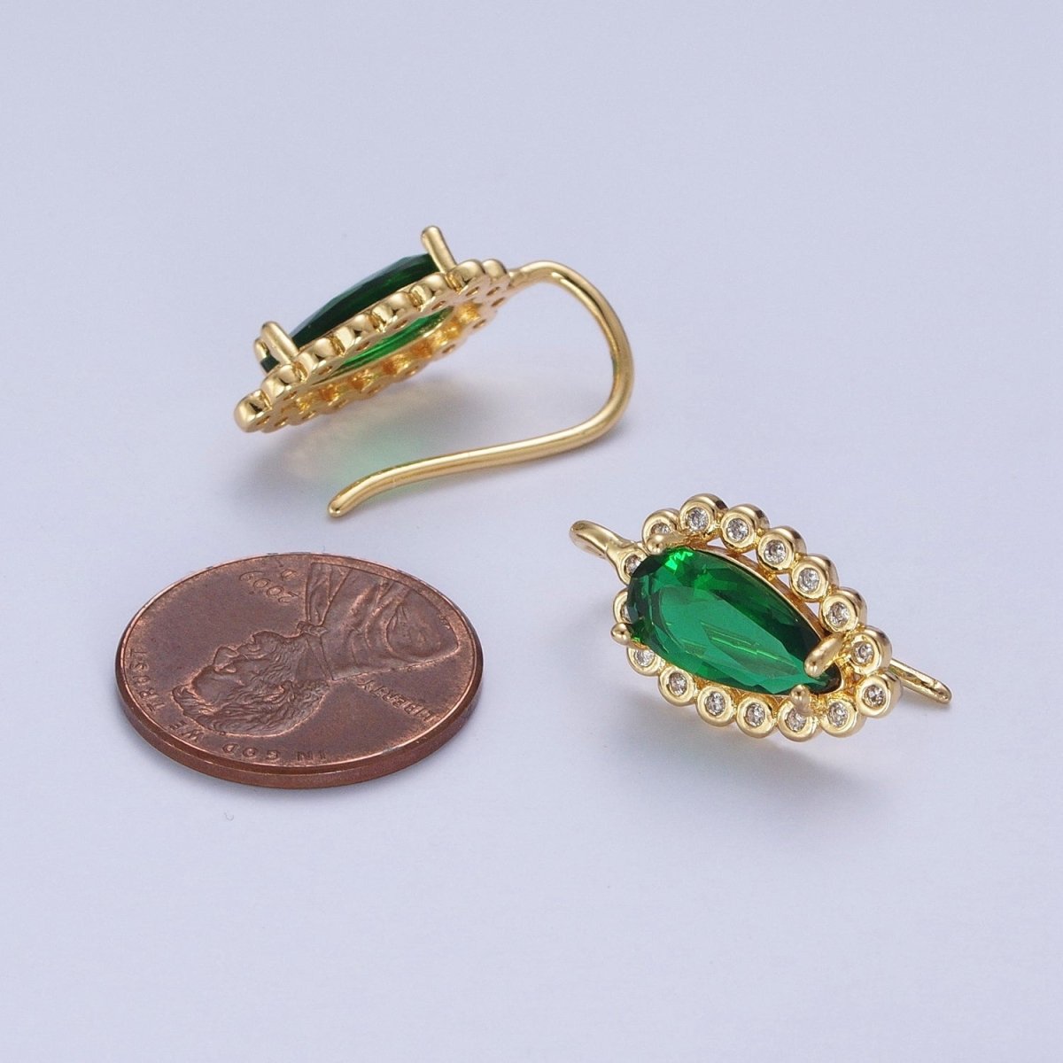 24K Gold Filled Green Teardrop Cubic Zirconia Hook Earrings Q-030