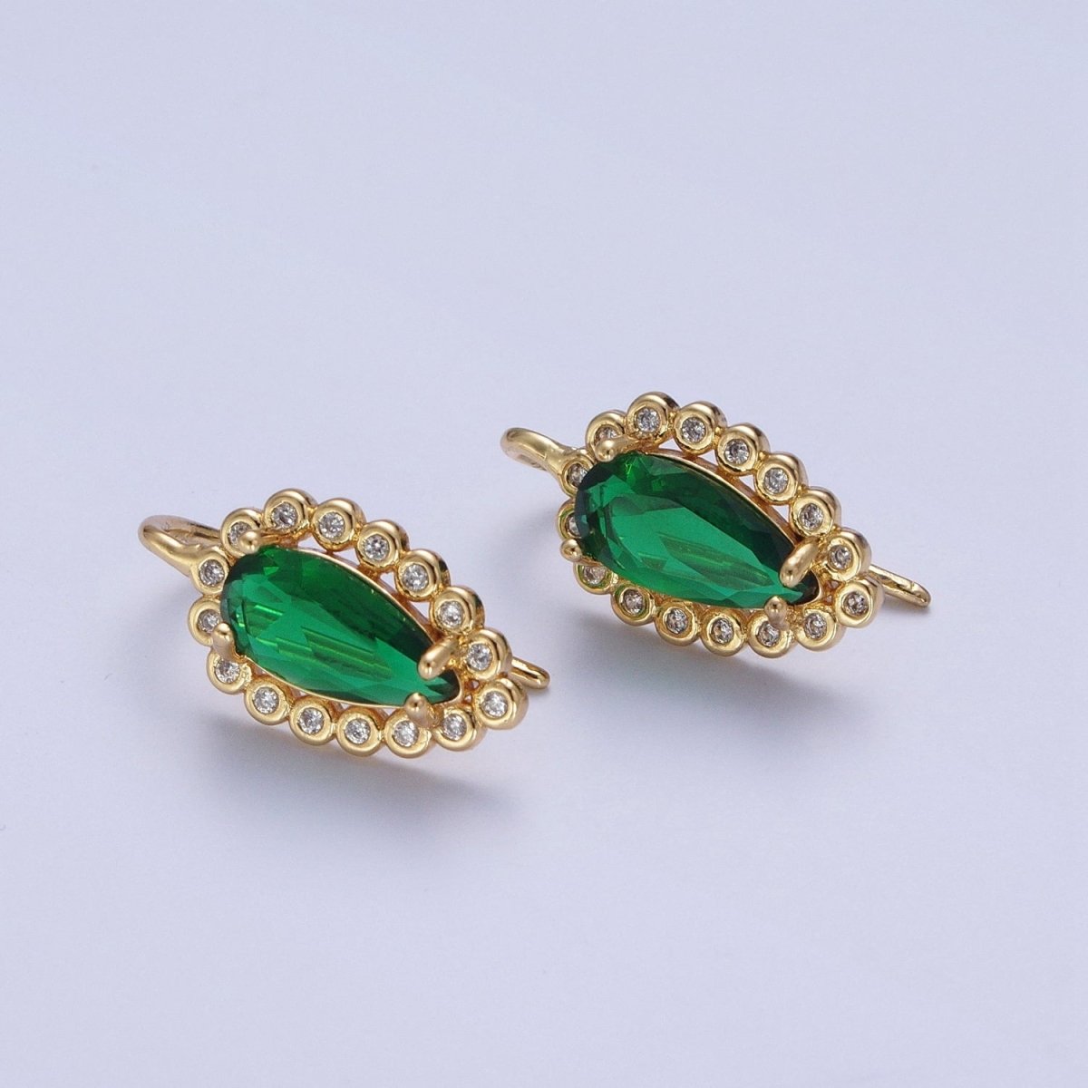 24K Gold Filled Green Teardrop Cubic Zirconia Hook Earrings Q-030