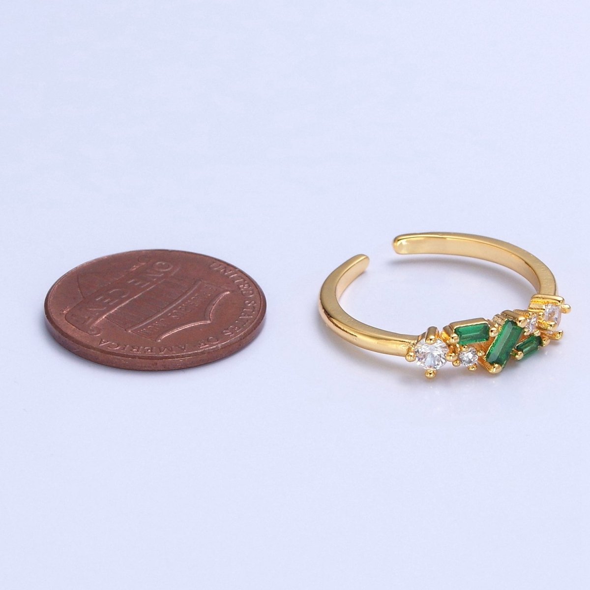 24K Gold Filled Green/Fuchsia CZ Promise Ring, Round & Baguette Cubic Zirconia Ring O-2287 O-2288