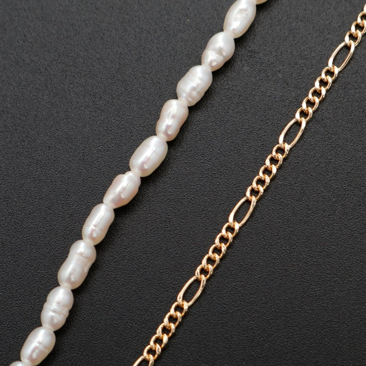 24K Gold Filled Half Freshwater Pearl Baroque Seed Half Figaro 16 Inch Choker Chain Necklace | WA-330 Clearance Pricing