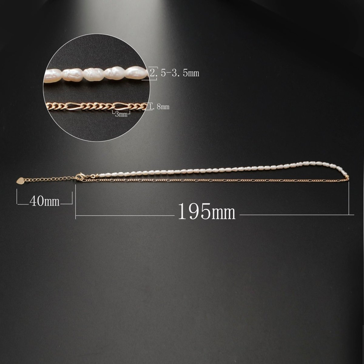 24K Gold Filled Half Freshwater Pearl Baroque Seed Half Figaro 16 Inch Choker Chain Necklace | WA-330 Clearance Pricing