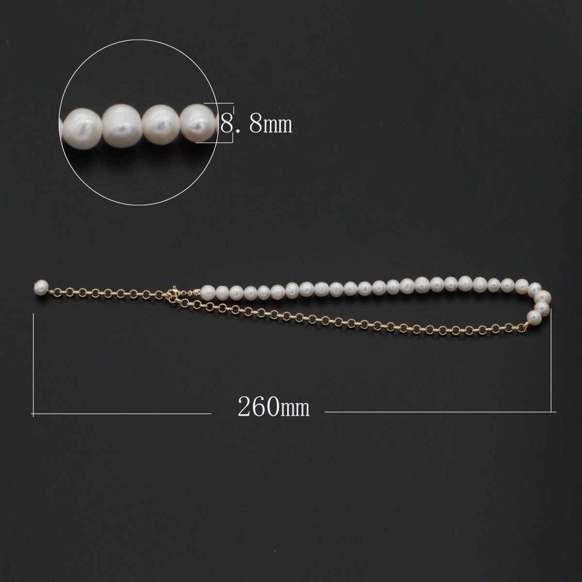 24K Gold Filled Half Round Freshwater Pearl Half Round Rolo 18.5 Inch Layering Chain | WA-268 Clearance Pricing