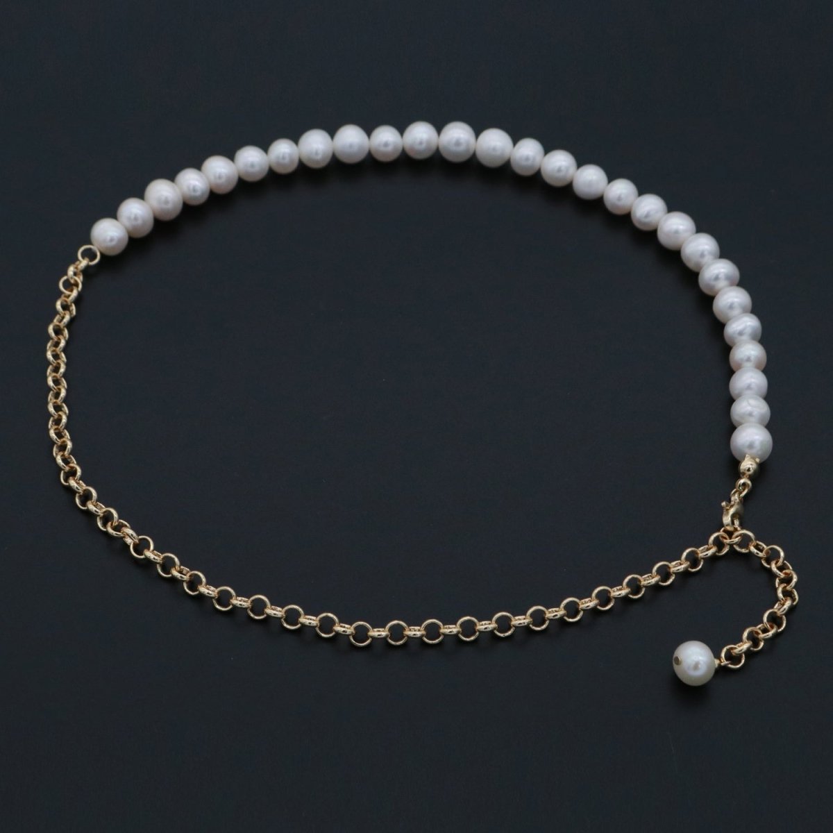 24K Gold Filled Half Round Freshwater Pearl Half Round Rolo 18.5 Inch Layering Chain | WA-268 Clearance Pricing