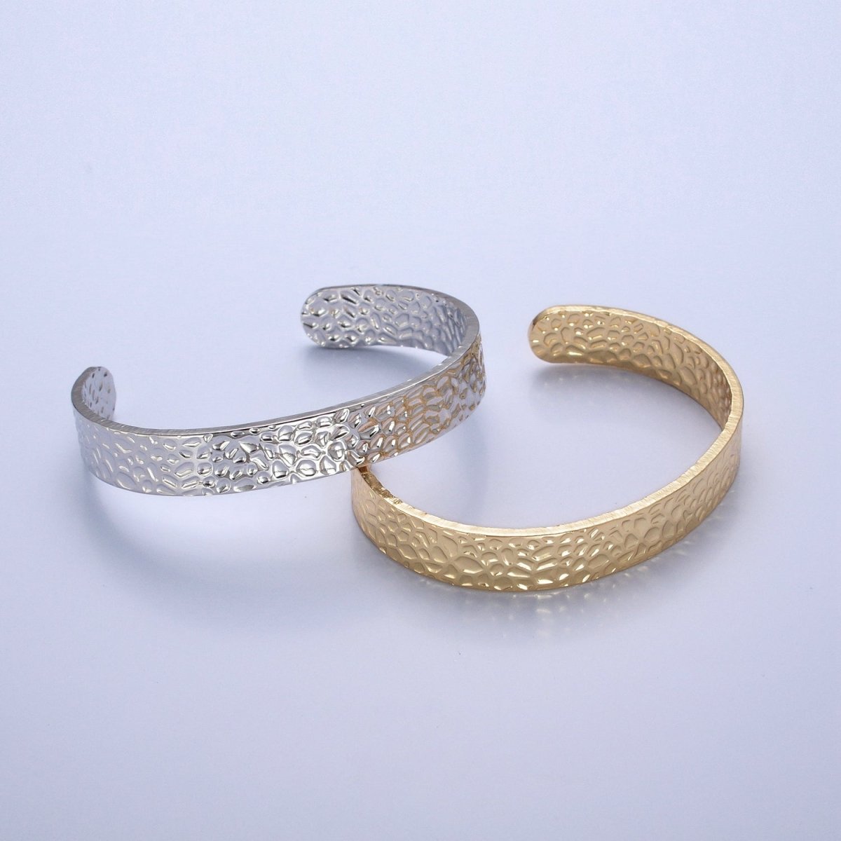 24K Gold Filled Hammered Bangle Bracelet in Gold & Silver | WA-986 Clearance Pricing