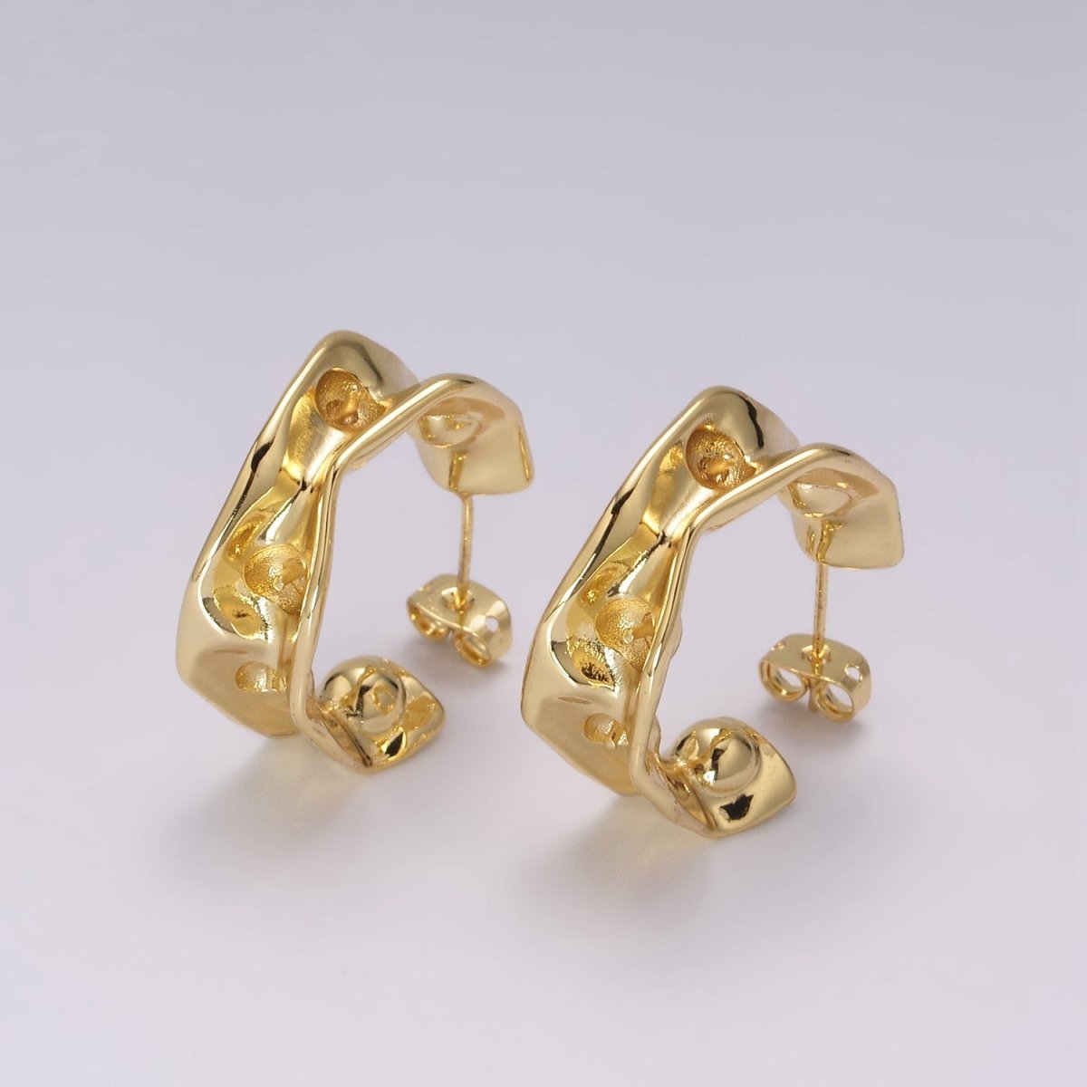 24K Gold Filled Hammered C Shape Earring | T-229