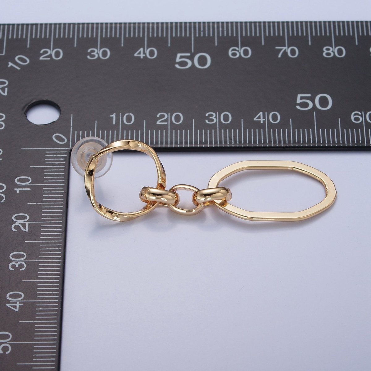 OS 24K Gold Filled Hammered Oval Chain Link Dangle Stud Earrings P-310