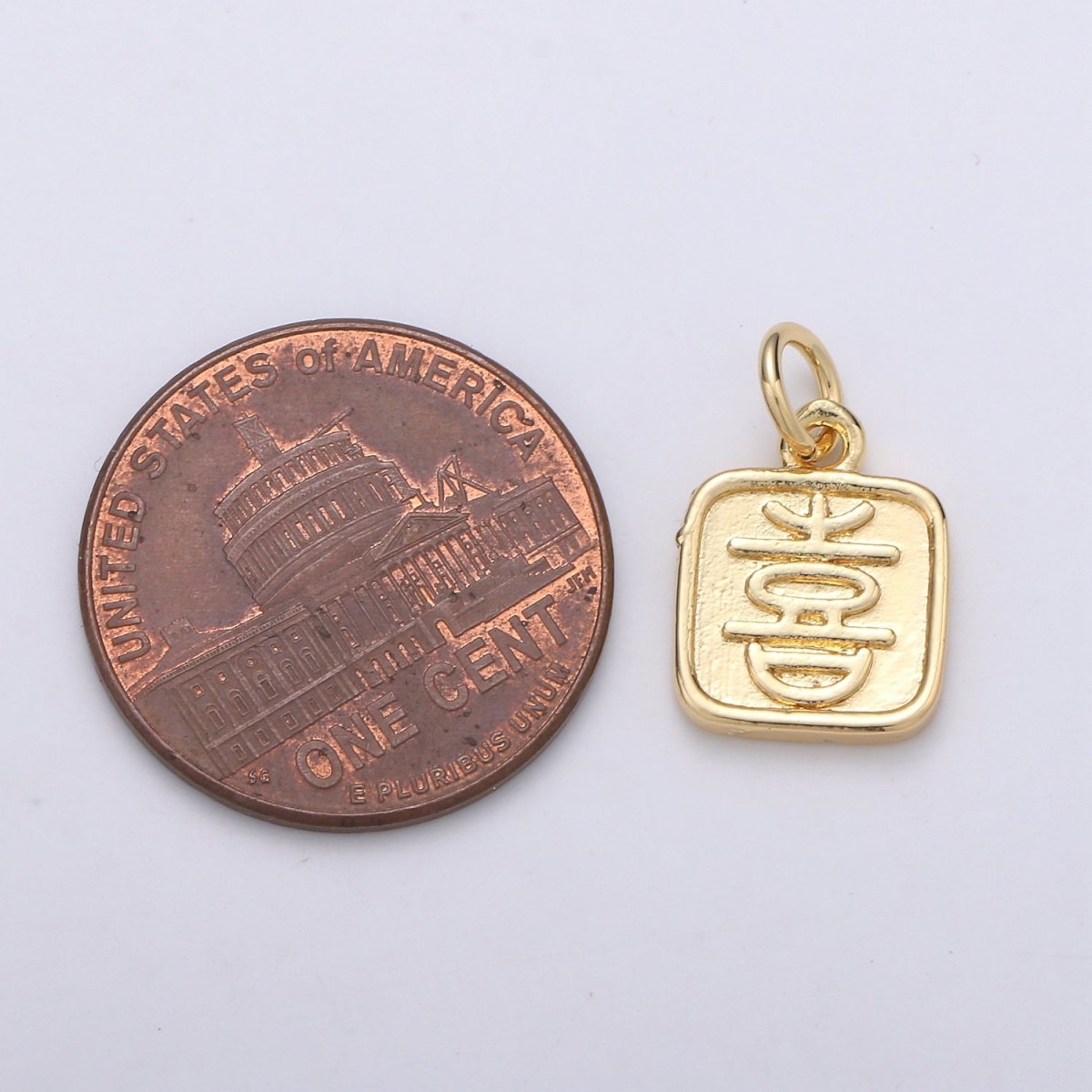 24K Gold Filled Happy Charm Happy Xi Chinese Character Charm  E-014