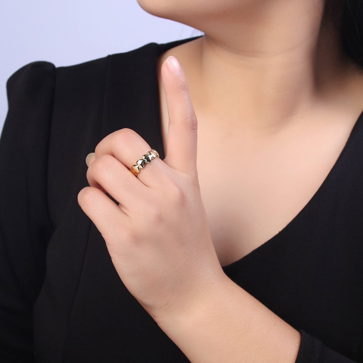 24K Gold Filled Heart Adjustable Ring, Multi Heart Love Friendship Ring For Valentine's U-532