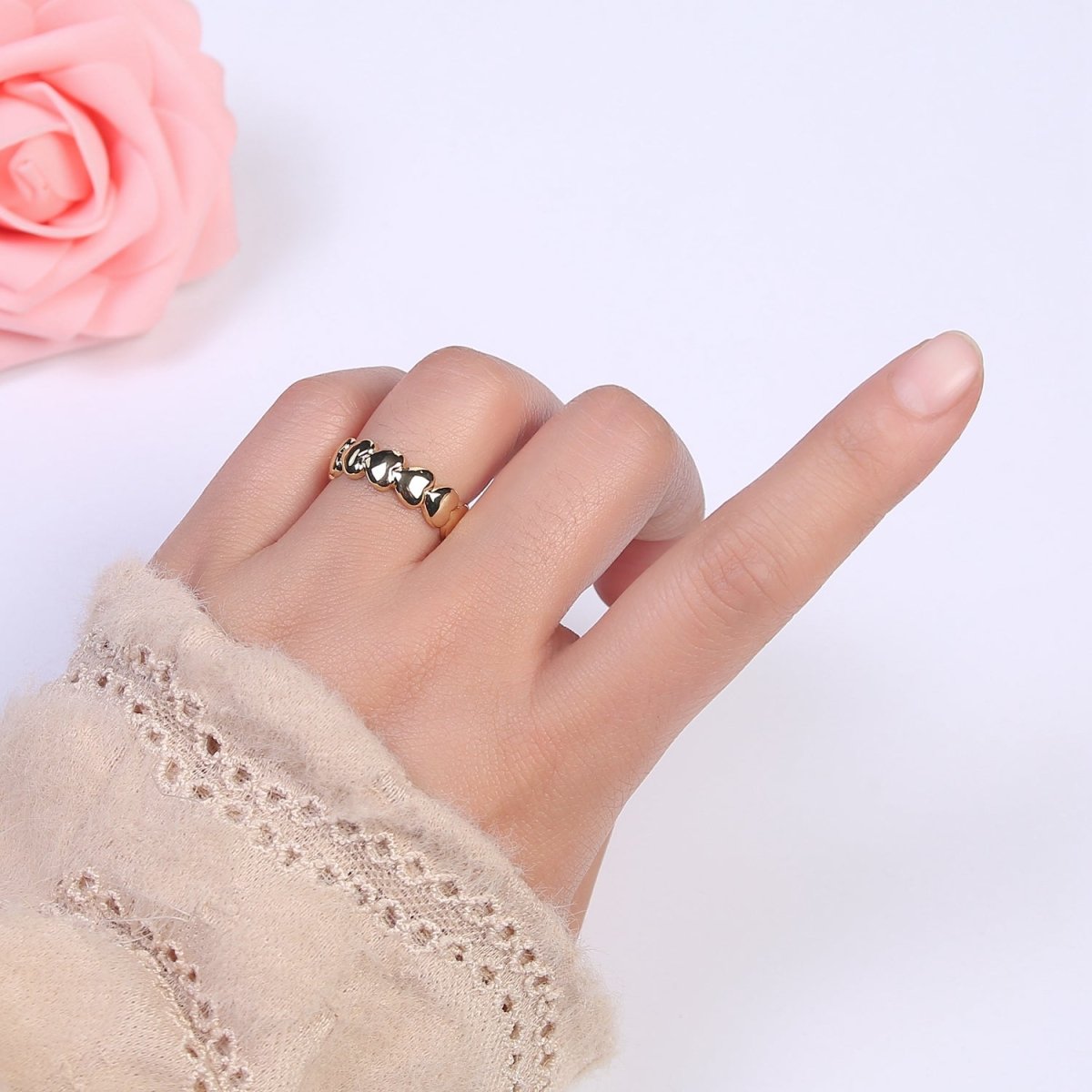 24K Gold Filled Heart Adjustable Ring, Multi Heart Love Friendship Ring For Valentine's U-532