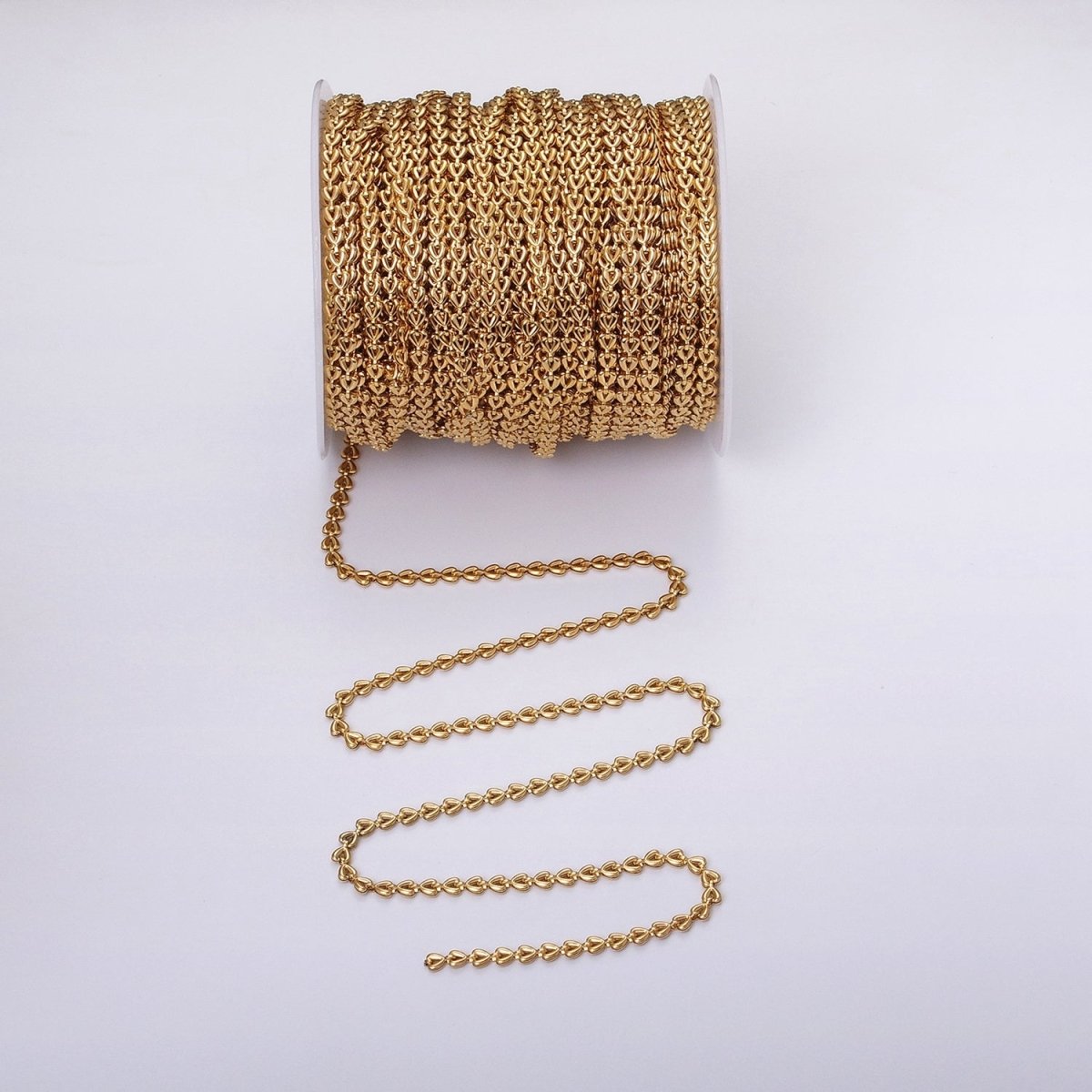 24k Gold Filled Heart Cable Chain Link Unfinished Yard Chain in Gold & Silver | ROLL-1323 Clearance Pricing