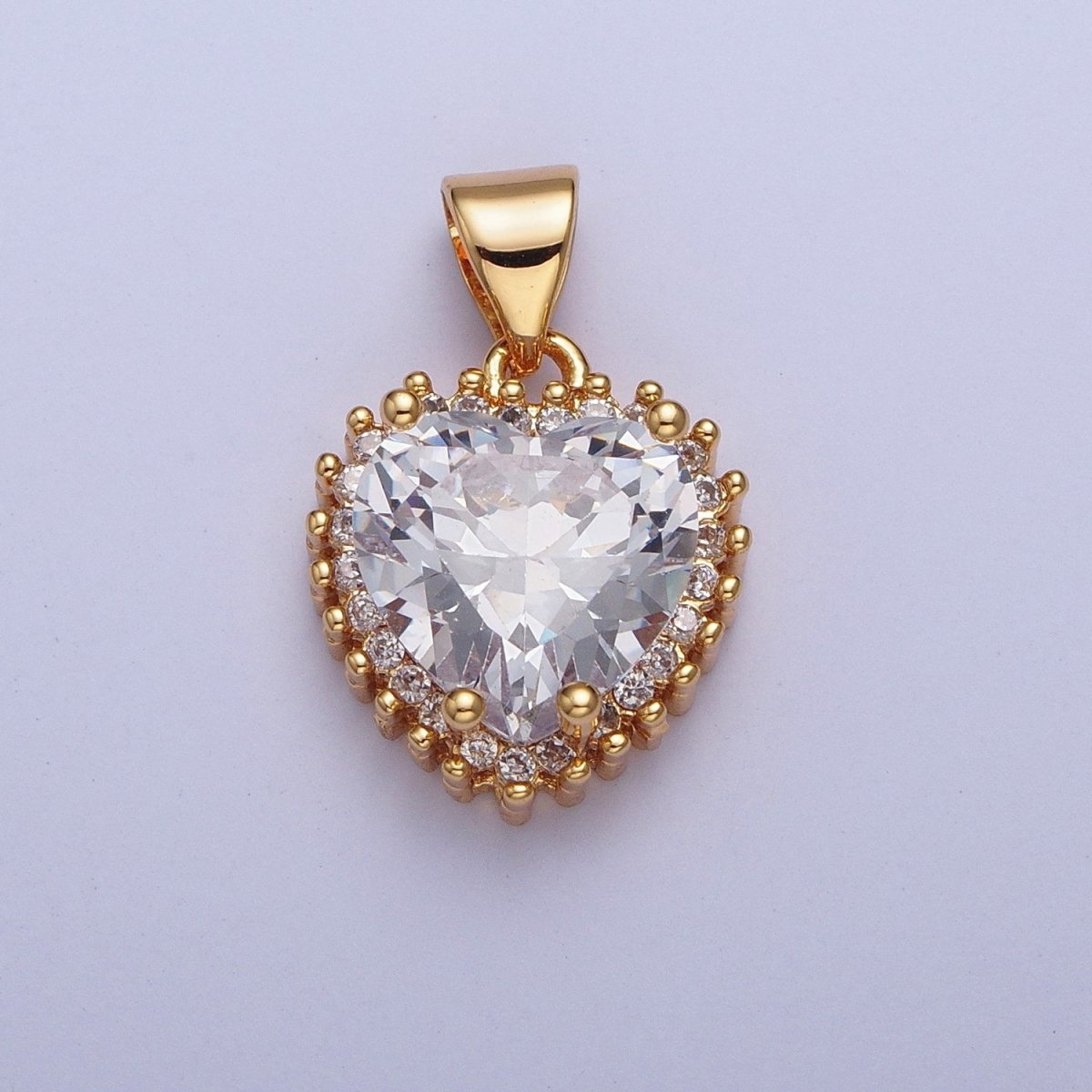 24K Gold Filled Heart Clear Cubic Zirconia Heart Pendant X-445