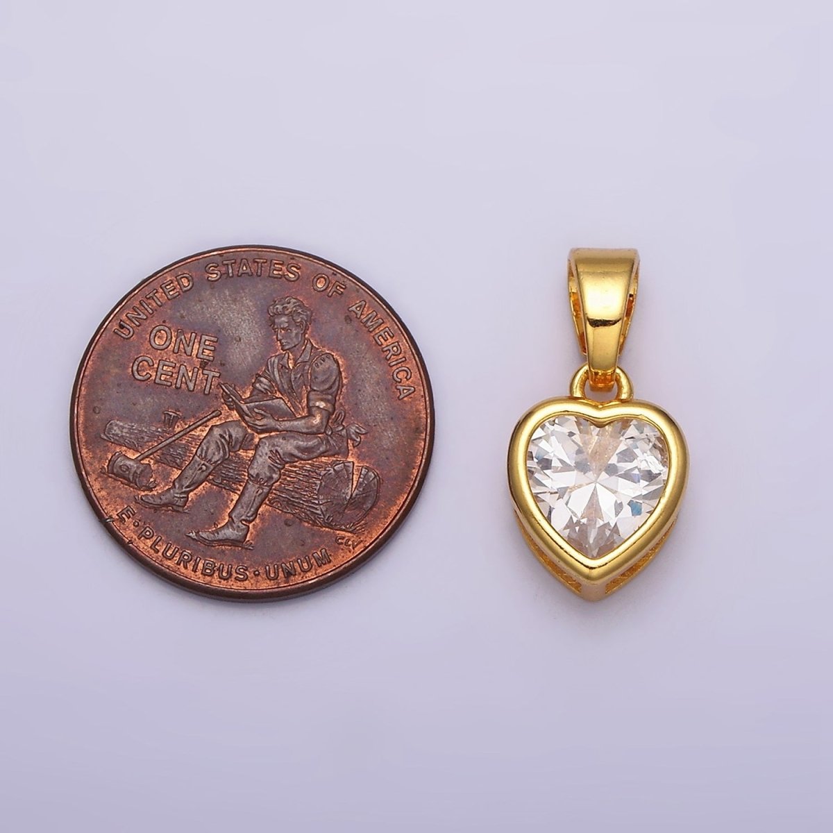 24K Gold Filled Heart Clear CZ Bezel Mini Pendant in Gold & Silver | AA445 AA446