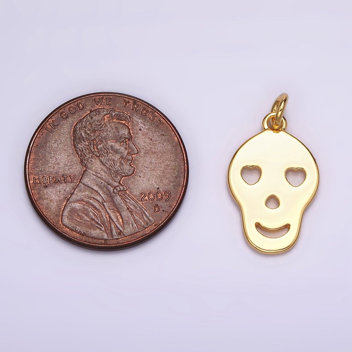 24K Gold Filled Heart Eyes Skeleton Skull Minimalist Charm | AC868