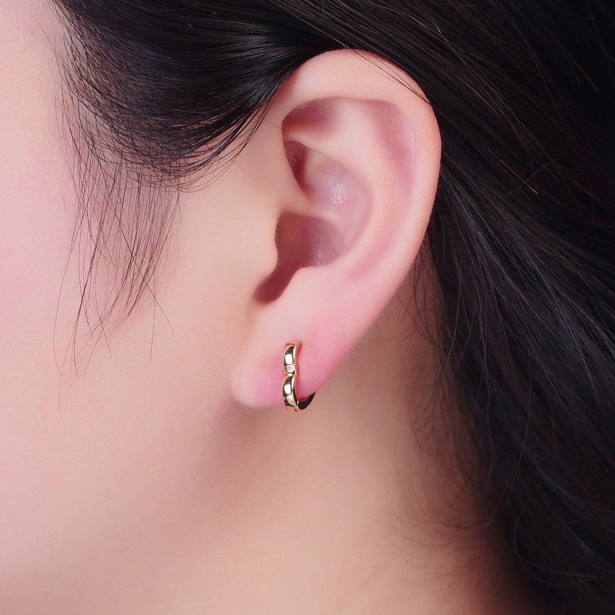 24K Gold Filled Heart Love For Huggie Hoop Earrings, Valentine Cubic Zirconia Earrings P356 P357 P358