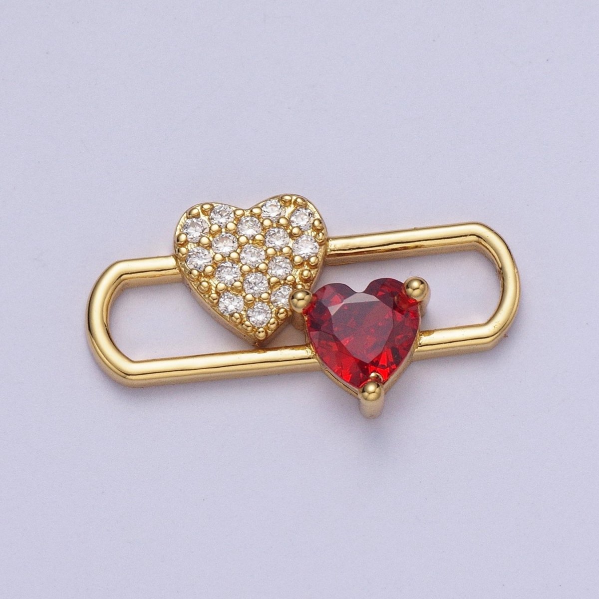 24K Gold Filled Heart Love Pin Charm, Micro Pave Red Cubic Zirconia Love Heart AG-110