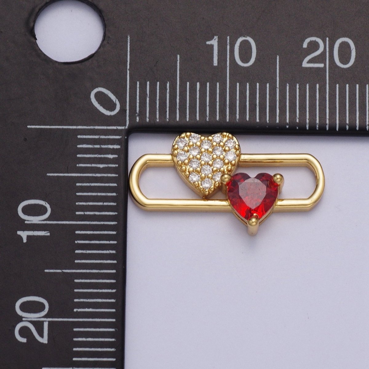 24K Gold Filled Heart Love Pin Charm, Micro Pave Red Cubic Zirconia Love Heart AG-110