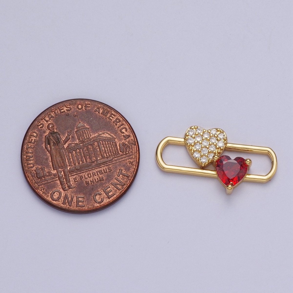 24K Gold Filled Heart Love Pin Charm, Micro Pave Red Cubic Zirconia Love Heart AG-110
