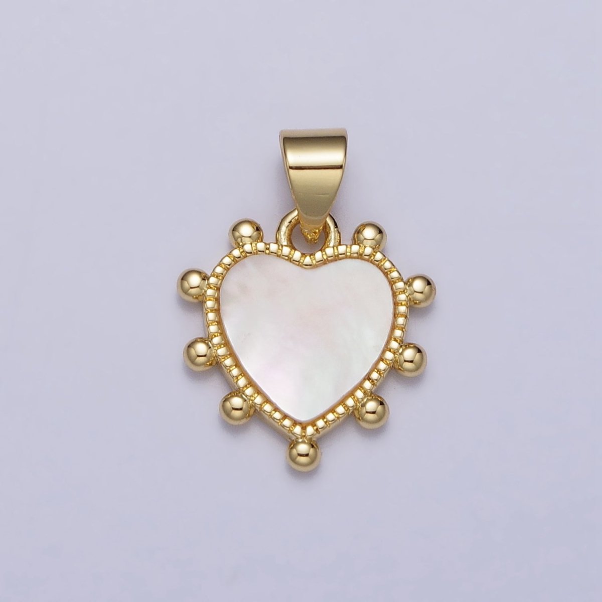 24K Gold Filled Heart Shell Pearl Round Bead Dotted Outline Pendant | AA-025