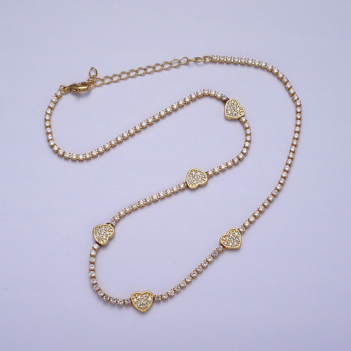 24k Gold Filled Heart Tennis Chain 14 Inch Choker Necklace in Gold & Silver | WA-1307 WA-1308 Clearance Pricing