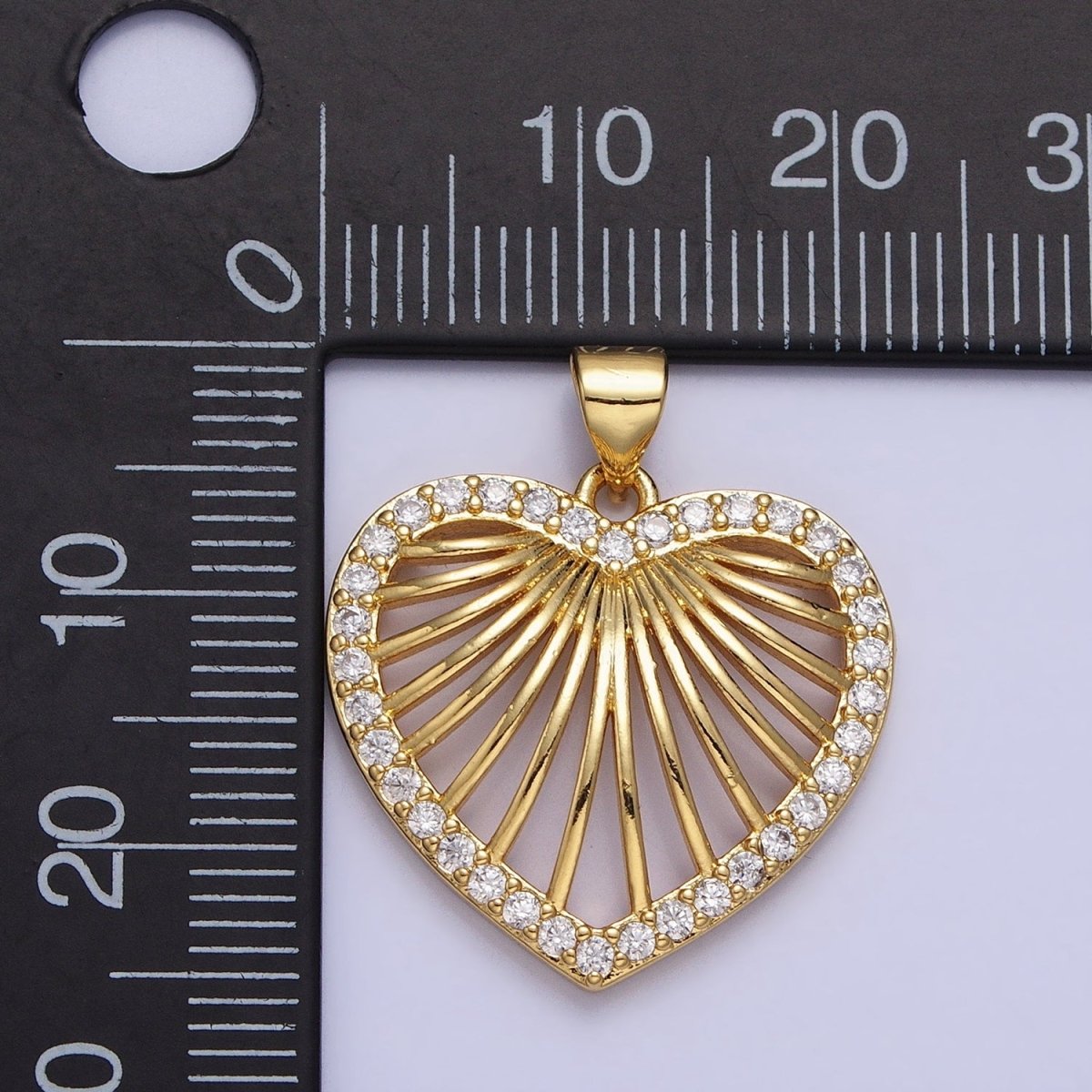 24K Gold Filled Heart Valentine Lined Micro Paved CZ Open Pendant | AA344