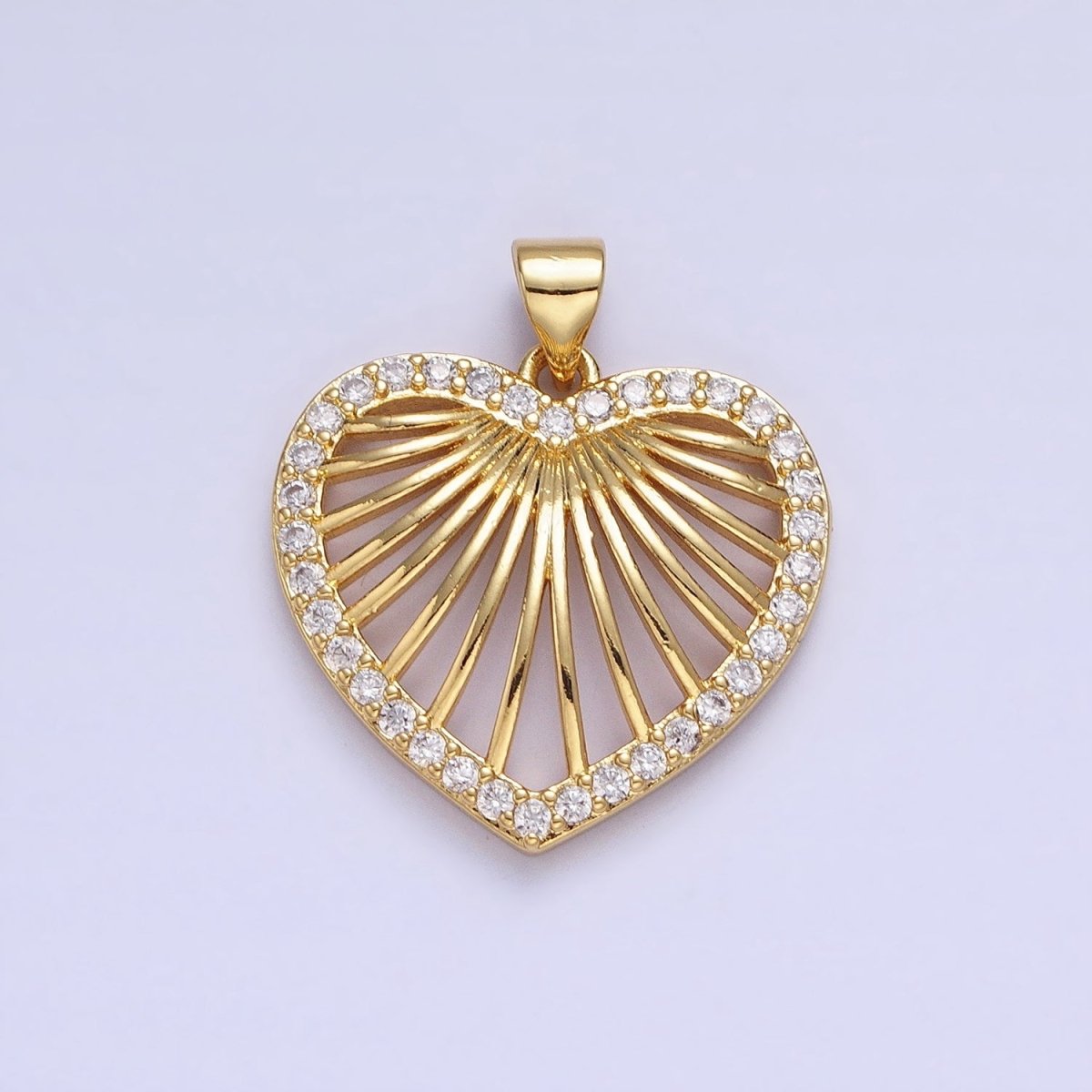 24K Gold Filled Heart Valentine Lined Micro Paved CZ Open Pendant | AA344