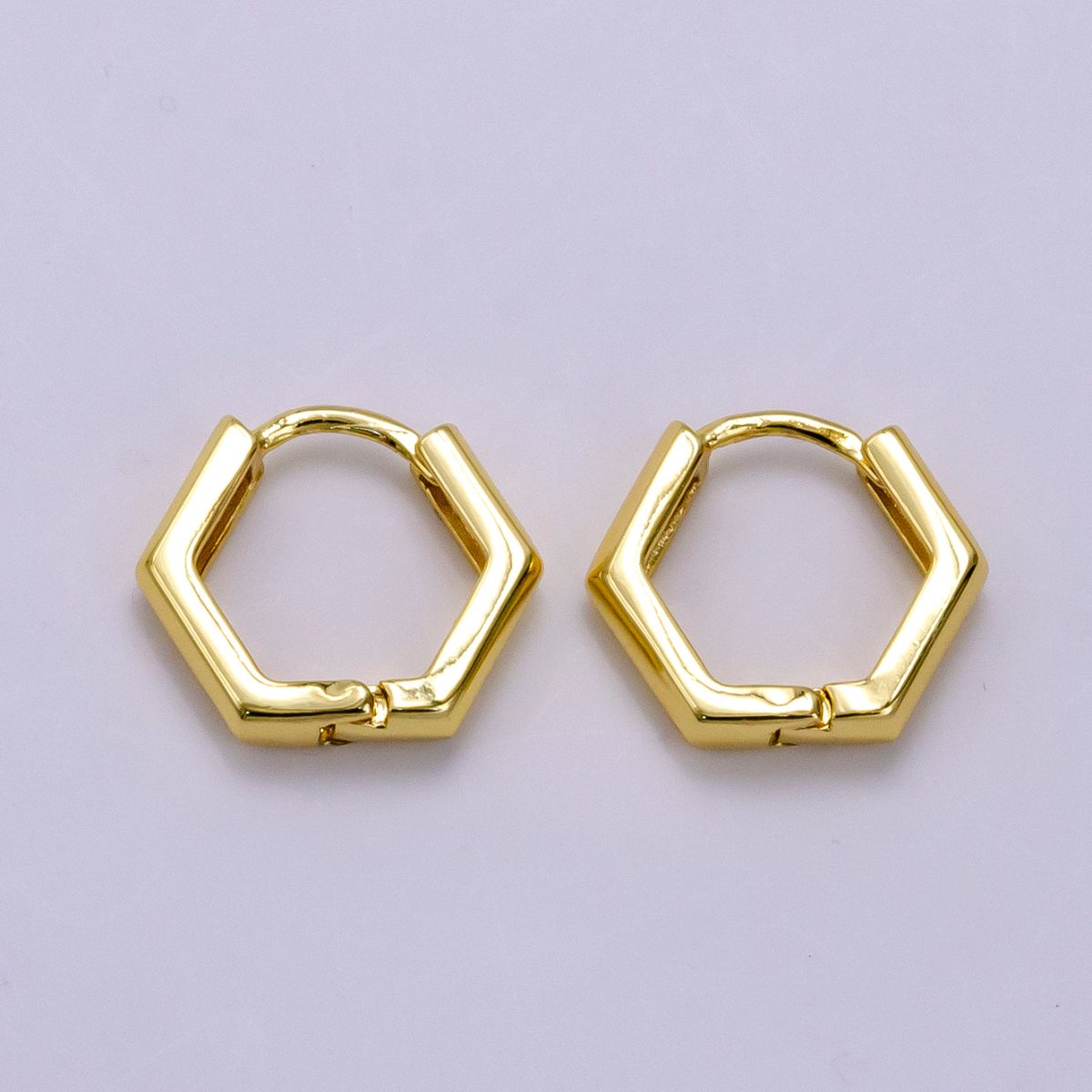 24K Gold Filled Hexagon Huggie Hoop Earrings Q-215