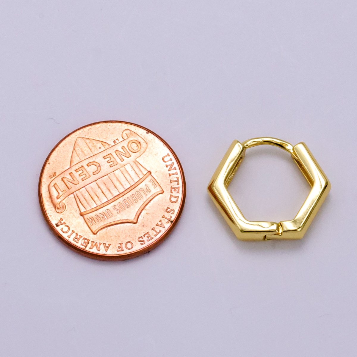 24K Gold Filled Hexagon Huggie Hoop Earrings Q-215