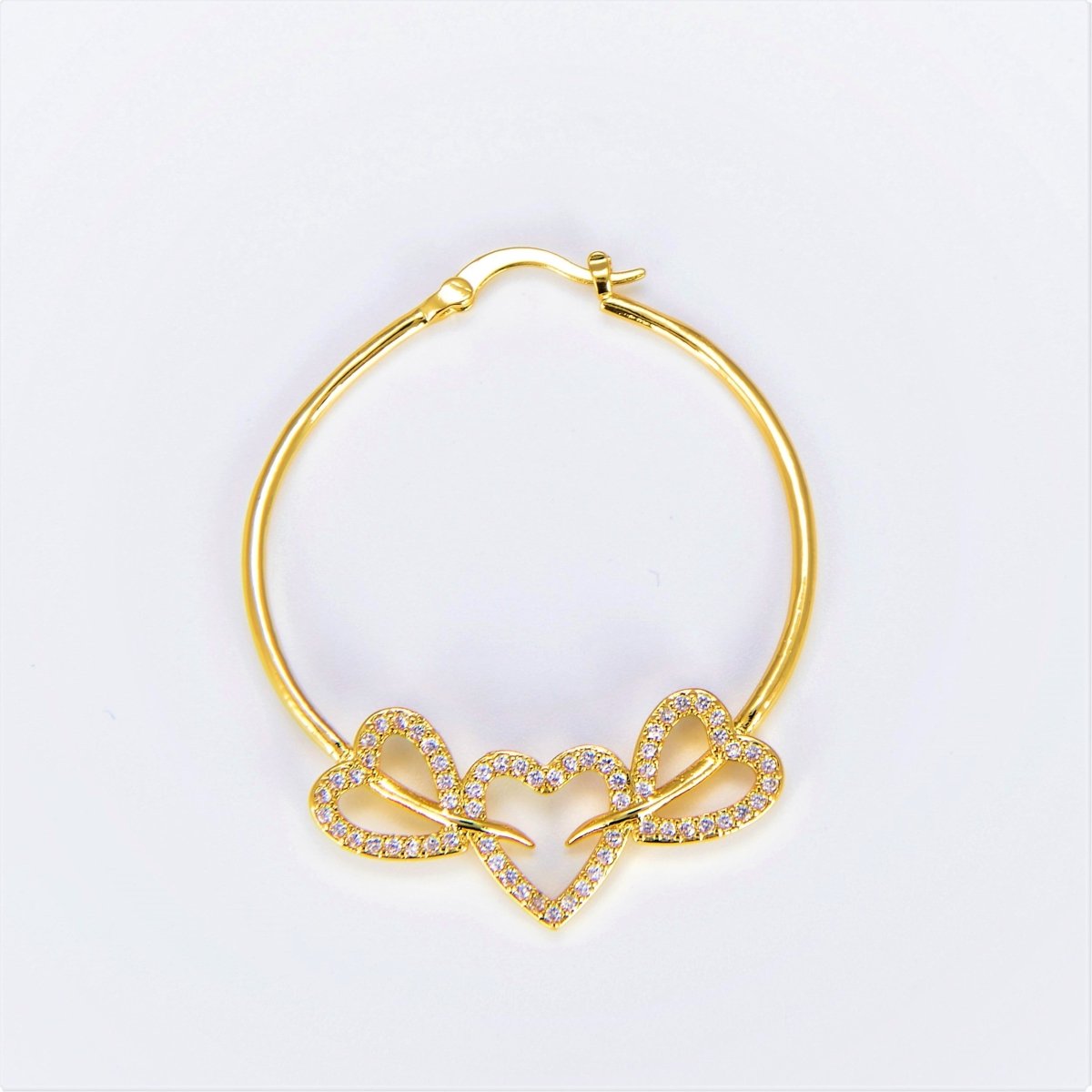 24K Gold Filled Hoop Heart Earring 40mm Love Hoops P-134
