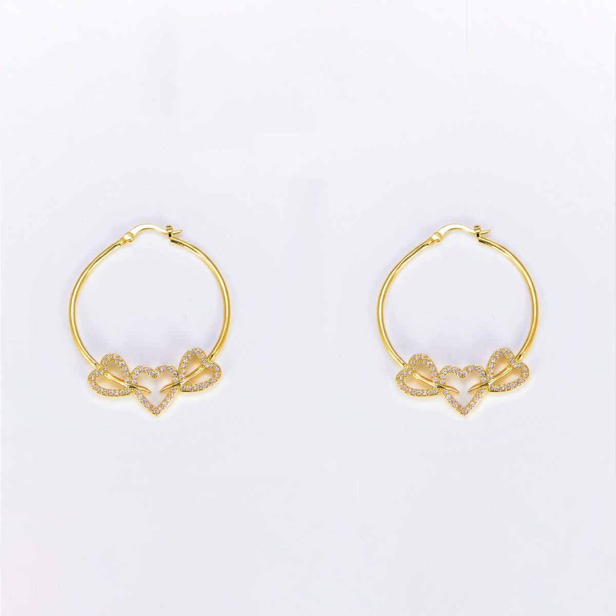 24K Gold Filled Hoop Heart Earring 40mm Love Hoops P-134
