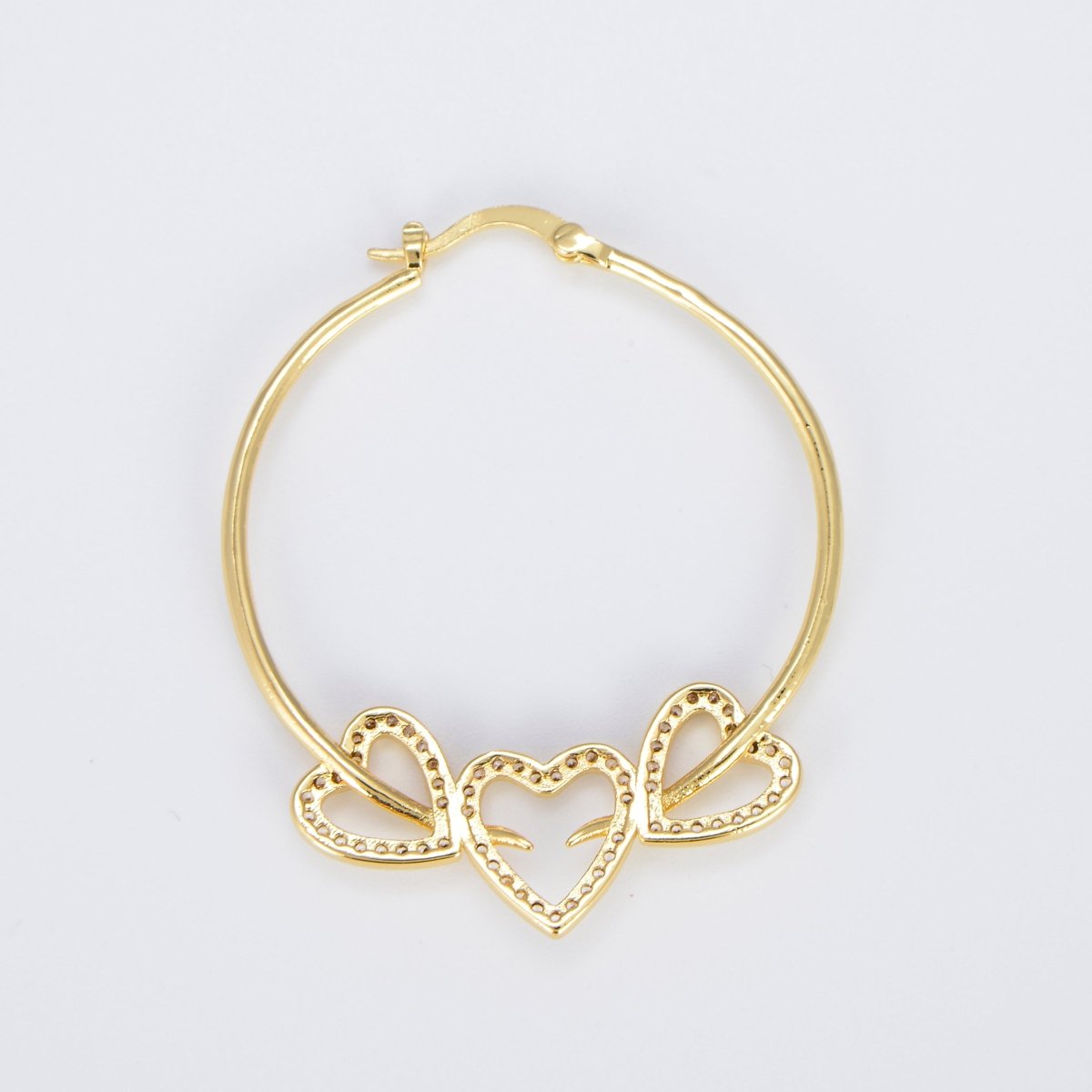 24K Gold Filled Hoop Heart Earring 40mm Love Hoops P-134