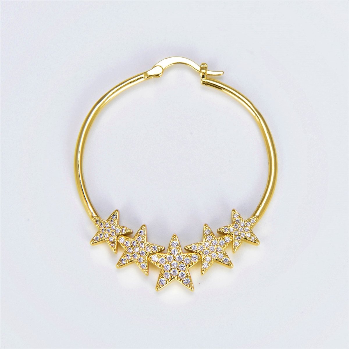 24K Gold Filled Hoop Star Earring 40mm Celestial Hoops P-133