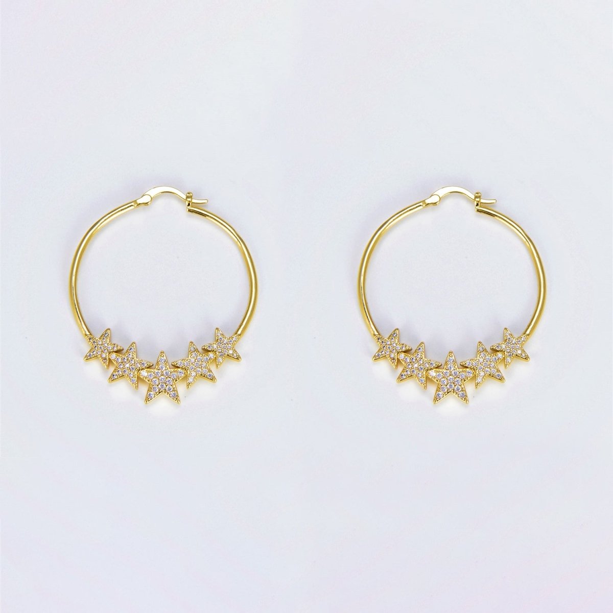 24K Gold Filled Hoop Star Earring 40mm Celestial Hoops P-133