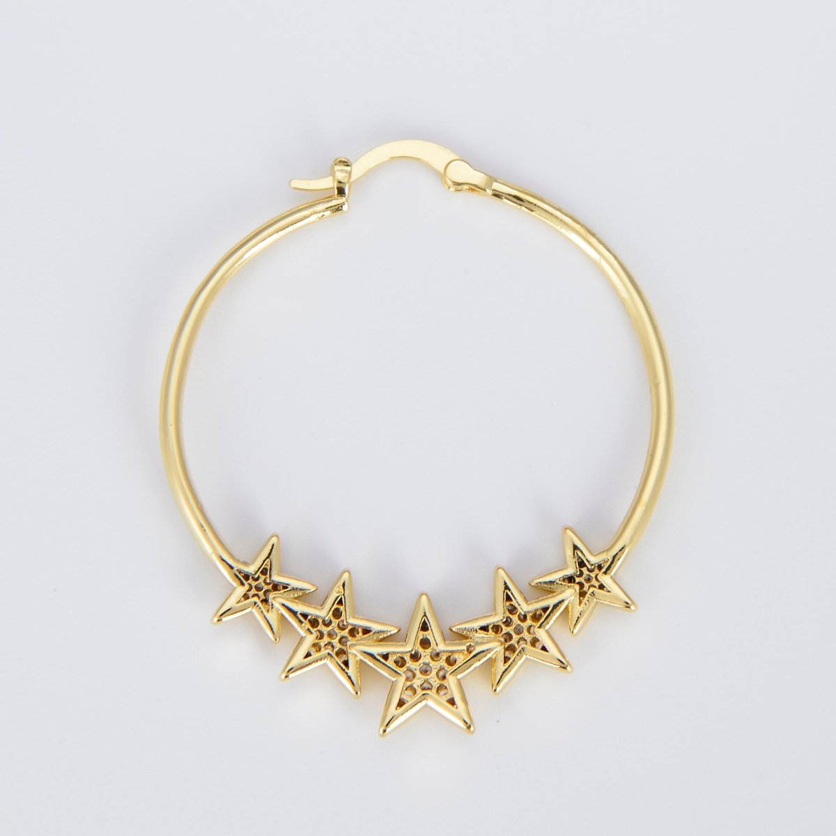 24K Gold Filled Hoop Star Earring 40mm Celestial Hoops P-133